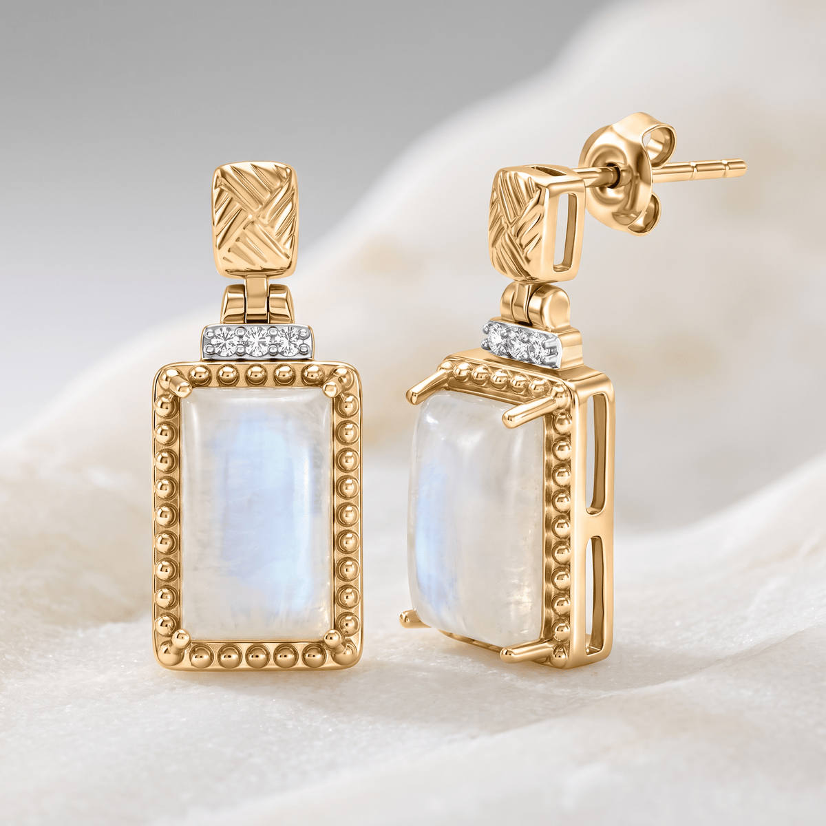 Boucles d'oreilles - Dorées Or jaune 18k et rhodiées, Pierre de lune, Oxyde de zirconium - Maison Di Giorgio