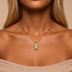 Pendentif avec chaîne Bauhaus - Doré Or jaune 18k, Aventurine verte & Oxyde de zirconium - Maison Di Giorgio