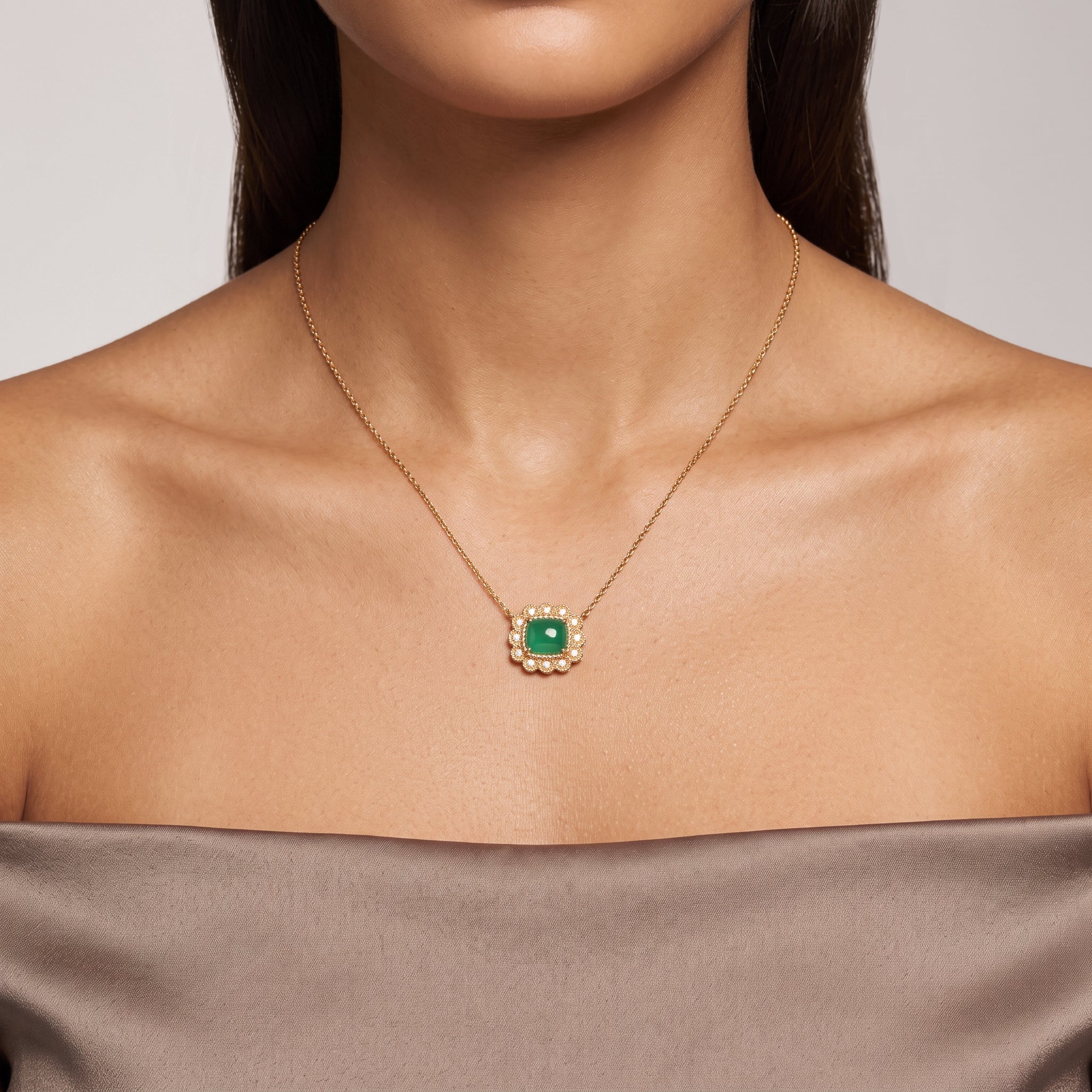 Collier Sibylle - Doré Or jaune 18k, Aventurine, Oxyde de zirconium - Maison Di Giorgio
