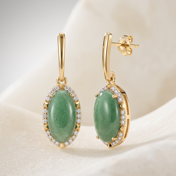 Boucles d'oreilles Quiétude - Dorées Or jaune 18k, Aventurine verte et Oxyde de zirconium