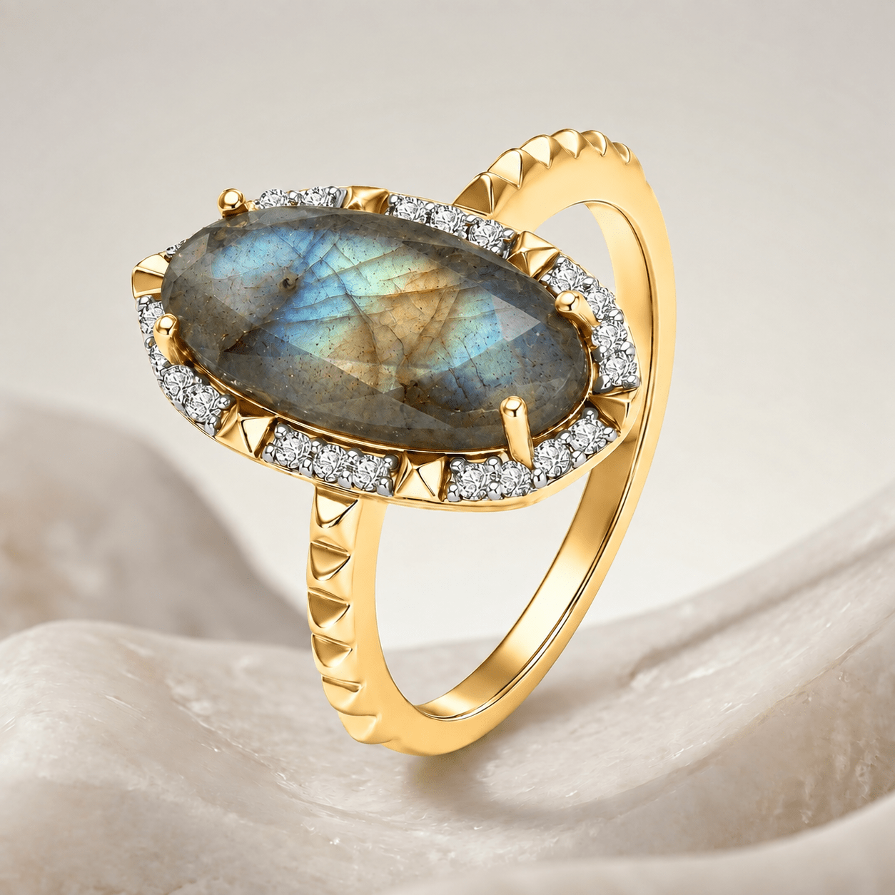 Bague Quiétude - Dorée Or jaune 18k, Labradorite, Oxyde de zirconium - Maison Di Giorgio