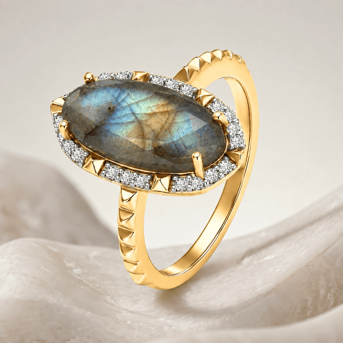 Bague Quiétude - Dorée Or jaune 18k, Labradorite, Oxyde de zirconium - Maison Di Giorgio