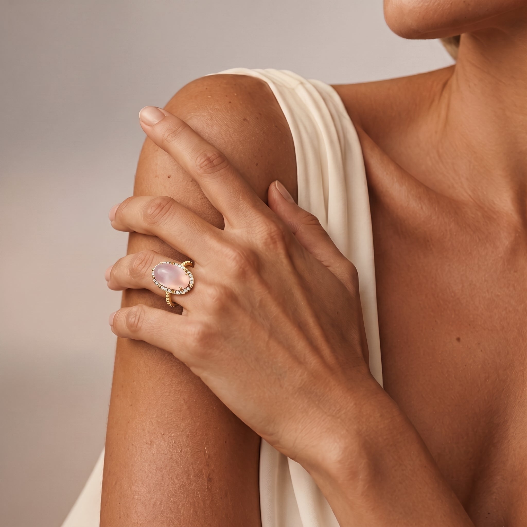 Bague Quiétude - Dorée Or jaune 18k, Calcédoine, Oxyde de zirconium - Maison Di Giorgio