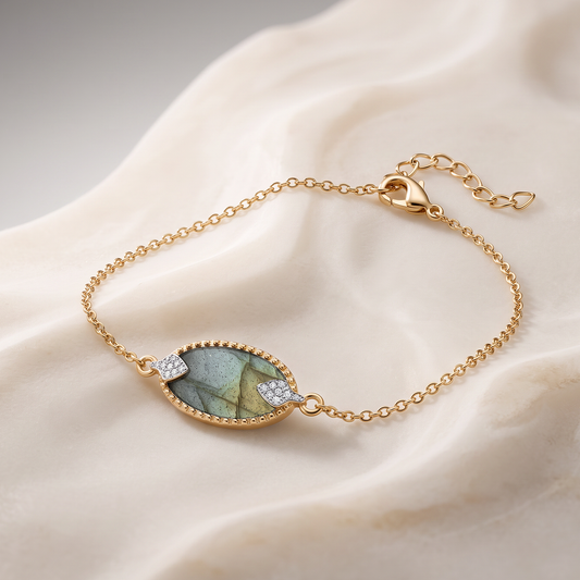 Bracelet Révélation - Doré Or jaune 18k, Labradorite et Oxyde de zirconium