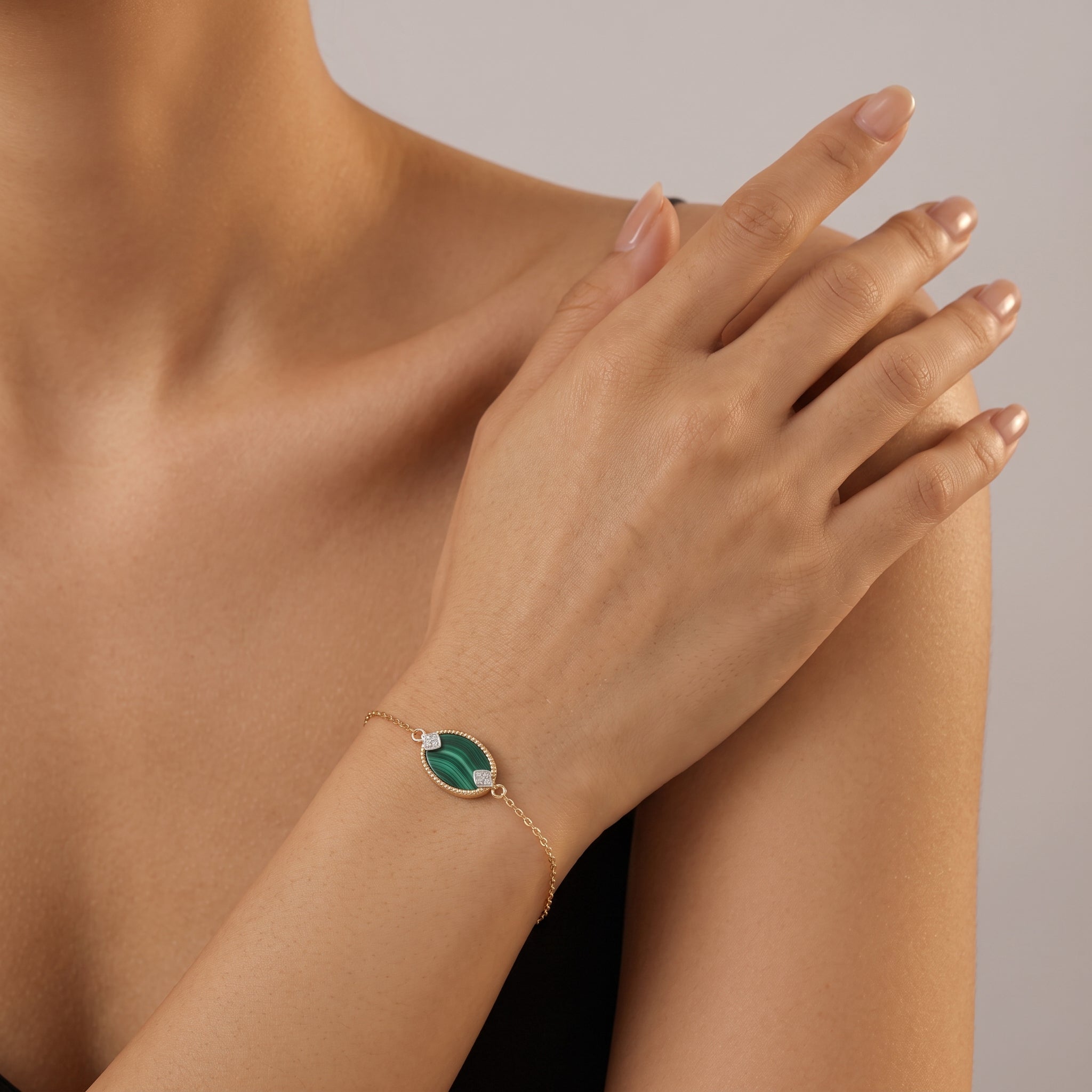 Révélation Bracelet - 18k Yellow Gold Plated, Malachite, Cubic Zirconia