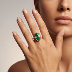 Bague Révélation - Dorée Or jaune 18k, Malachite, Oxyde de zirconium - Maison Di Giorgio