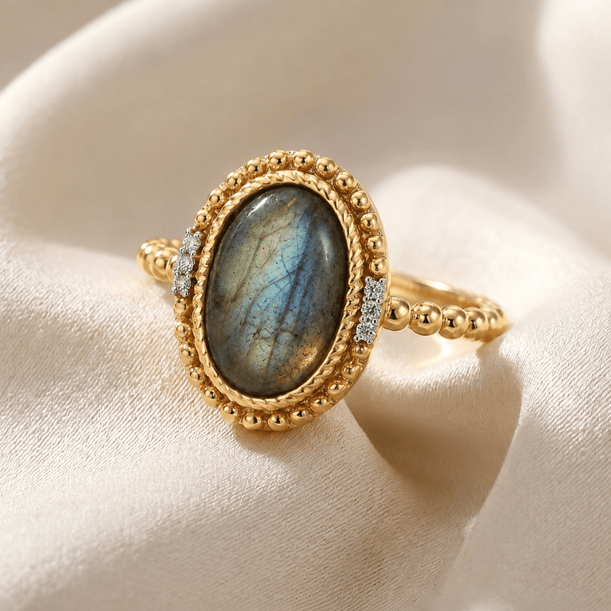 Bague Irisée - Dorée Or jaune 18k, Labradorite, Oxyde de zirconium - Maison Di Giorgio