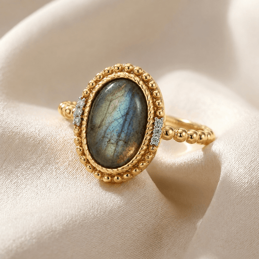 Bague Irisée - Dorée Or jaune 18k, Labradorite, Oxyde de zirconium - Maison Di Giorgio