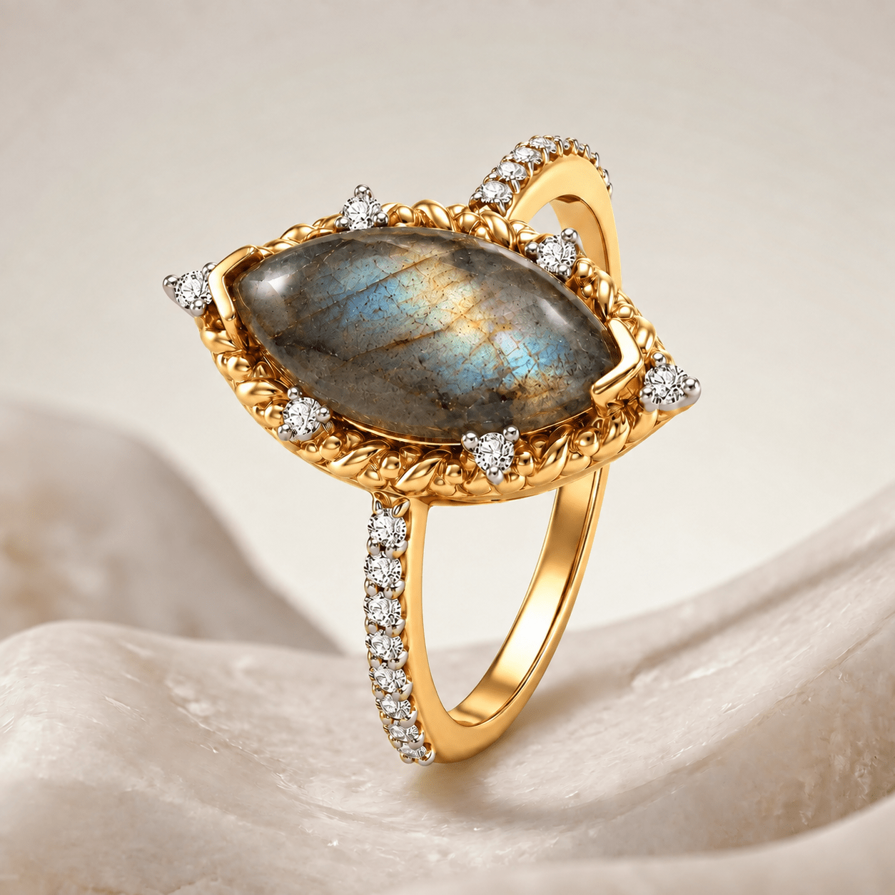 Bague Ingénue - Dorée Or jaune 18k, Labradorite, Oxyde de zirconium - Maison Di Giorgio