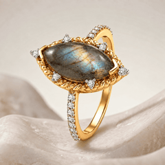 Bague Ingénue - Dorée Or jaune 18k, Labradorite, Oxyde de zirconium - Maison Di Giorgio