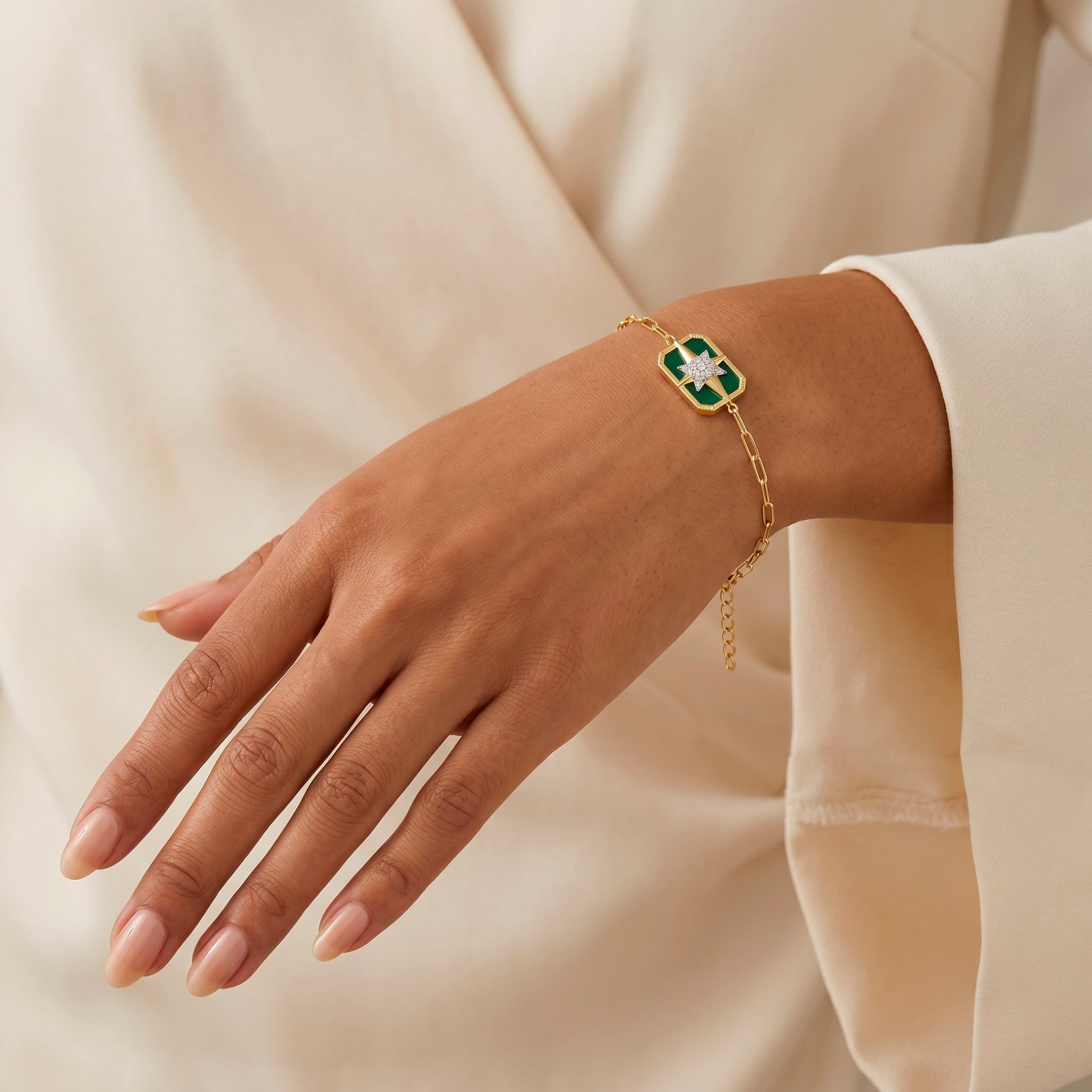 Bracelet Venti - Doré Or jaune 18k, Onyx vert & Oxyde de zirconium - Maison Di Giorgio