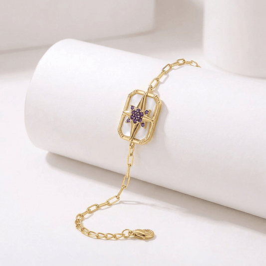 Bracelet Venti - Doré Or jaune 18k, Pierre de lune blanche & Améthyste africaine - Maison Di Giorgio