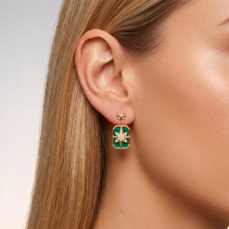 Boucles d'oreilles Venti - Dorées Or jaune 18k, Onyx vert & Oxyde de zirconium - Maison Di Giorgio