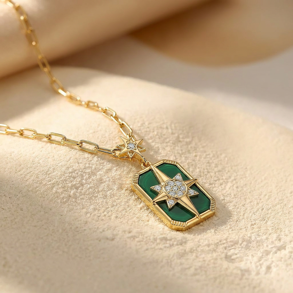 Collier Venti - Doré Or jaune 18k, Onyx vert & Oxyde de zirconium
