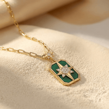 Collier Venti - Doré Or jaune 18k, Onyx vert & Oxyde de zirconium - Maison Di Giorgio