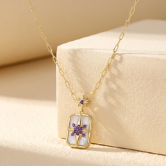 Collier Venti - Doré Or jaune 18k, Pierre de lune blanche & Améthyste africaine