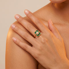 Bague Venti - Dorée Or jaune 18k, Onyx vert & Oxyde de zirconium - Maison Di Giorgio