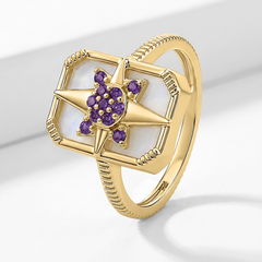 Bague Venti - Dorée Or jaune 18k, Pierre de lune blanche & Améthyste africaine