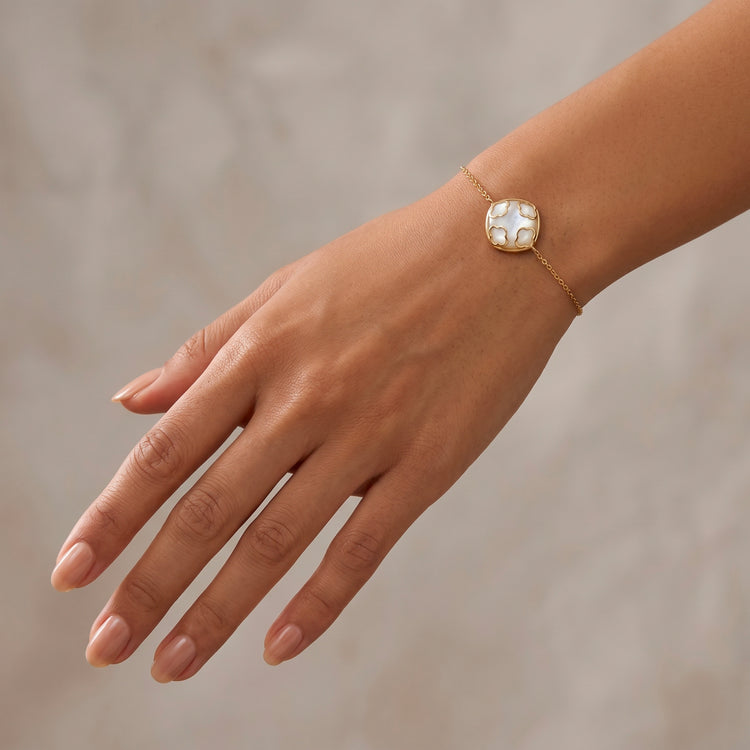 Bracelet Fortuna - Doré Or jaune 18k, Pierre de lune blanche - Maison Di Giorgio