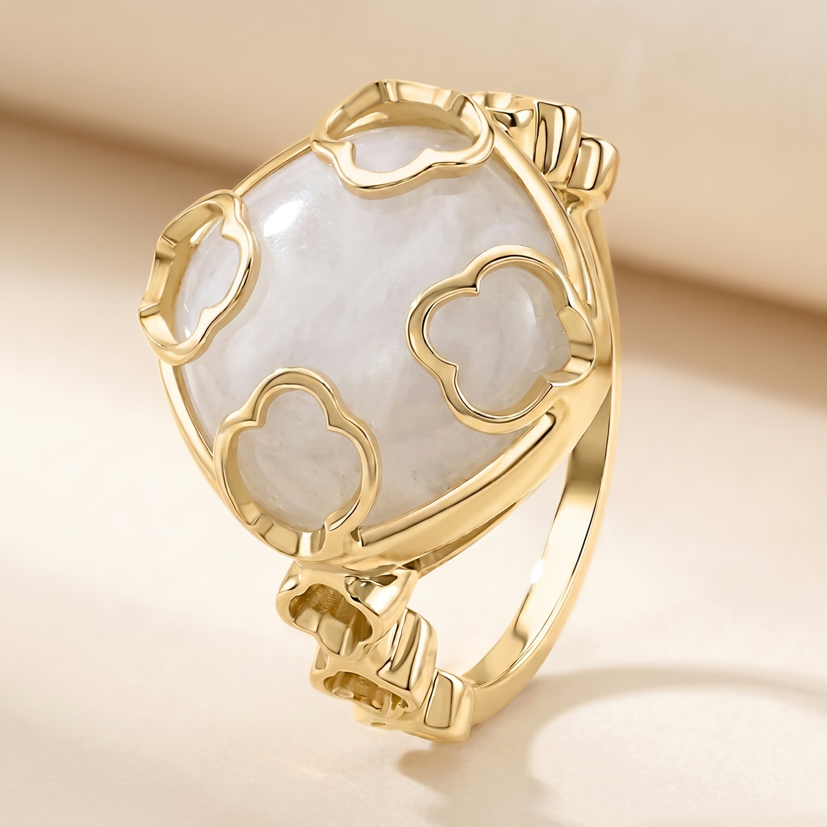 Bague Fortuna - Dorée Or jaune 18k, Pierre de lune blanche