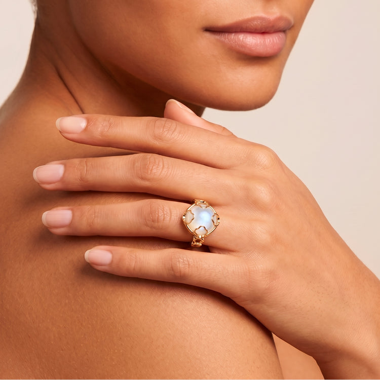 Bague Fortuna - Dorée Or jaune 18k, Pierre de lune blanche - Maison Di Giorgio