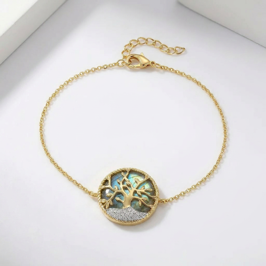 Bracelet Albero - Doré Or jaune 18k, Labradorite & Oxyde de zirconium