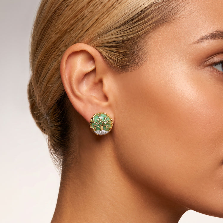 Boucles d'oreilles Albero - Dorées Or jaune 18k, Amazonite & Oxyde de zirconium - Maison Di Giorgio