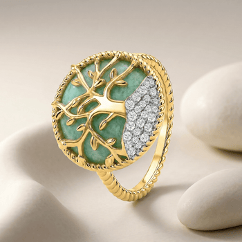 Bague Albero - Dorée Or jaune 18k, Amazonite & Oxyde de zirconium - Maison Di Giorgio