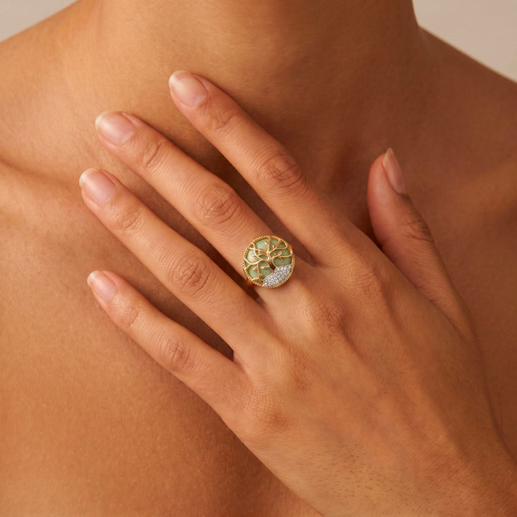 Bague Albero - Dorée Or jaune 18k, Amazonite & Oxyde de zirconium - Maison Di Giorgio