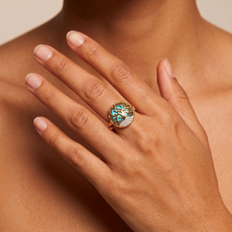 Bague Albero - Dorée Or jaune 18k, Labradorite & Oxyde de zirconium - Maison Di Giorgio