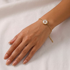 Bracelet Cardina - Doré Or jaune 18k, Pierre lune blanche & Améthyste africaine - Maison Di Giorgio