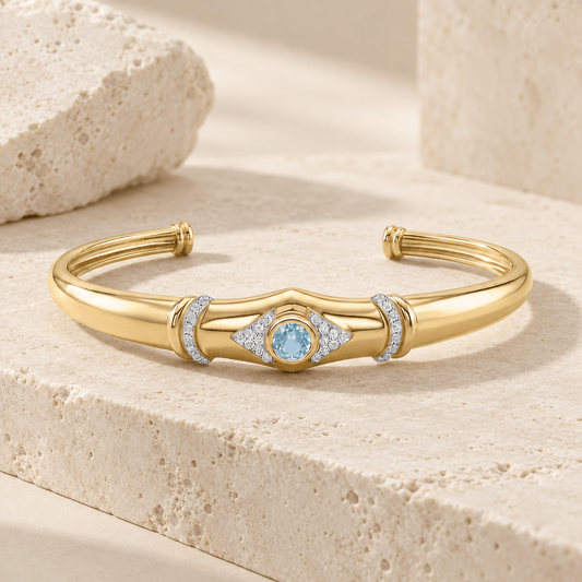 Bracelet Saloum - Doré Or jaune 18k, Topaze bleu ciel, Oxyde de zirconium - Maison Di Giorgio