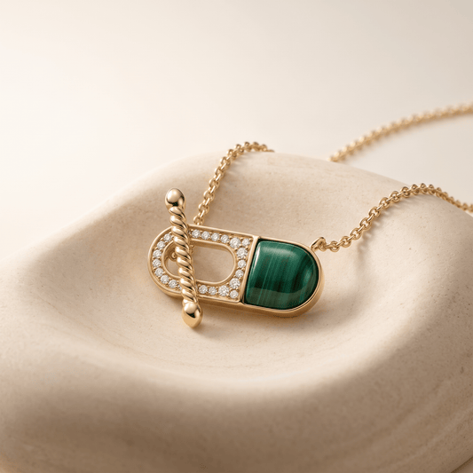 Collier - Doré Or jaune 18k, assemblé de Malachite et d'Oxyde de zirconium - Maison Di Giorgio