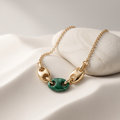 Collier - Doré Or jaune 18k, assemblé de Malachite