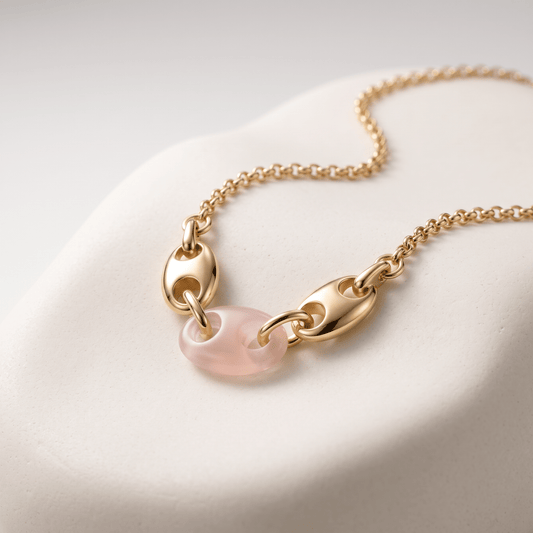 Collier - Doré Or jaune 18k, assemblé de Calcédoine rose - Maison Di Giorgio