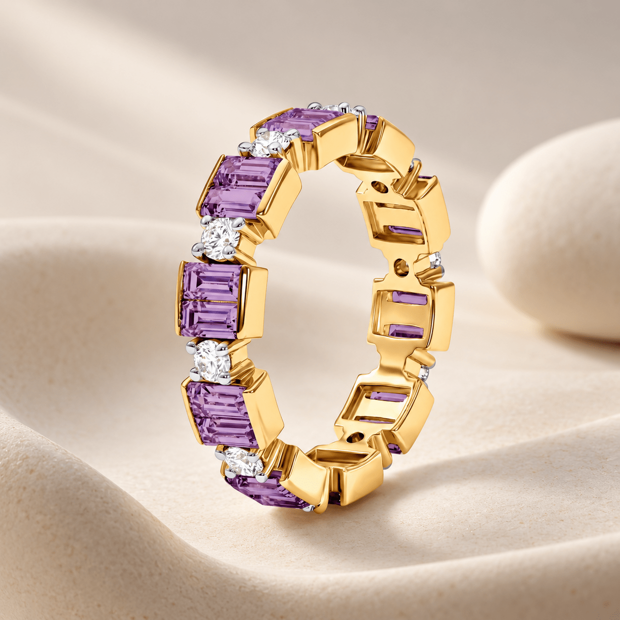 Bague - Dorée Or jaune 18k et Argentée, Améthyste, Oxyde de zirconium - Maison Di Giorgio