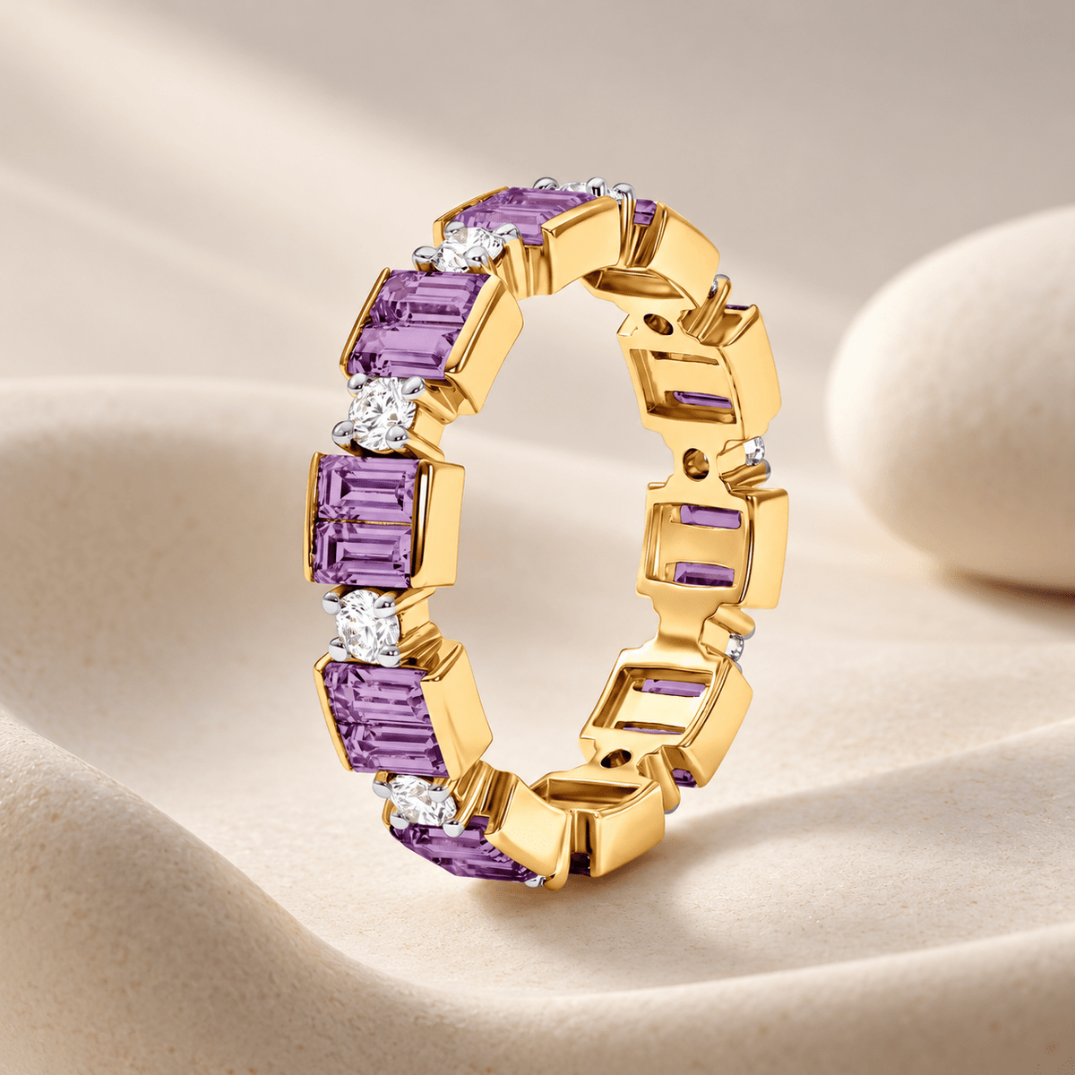 Bague - Dorée Or jaune 18k et Argentée, Améthyste, Oxyde de zirconium - Maison Di Giorgio