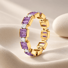 Bague - Dorée Or jaune 18k et Argentée, Améthyste, Oxyde de zirconium - Maison Di Giorgio