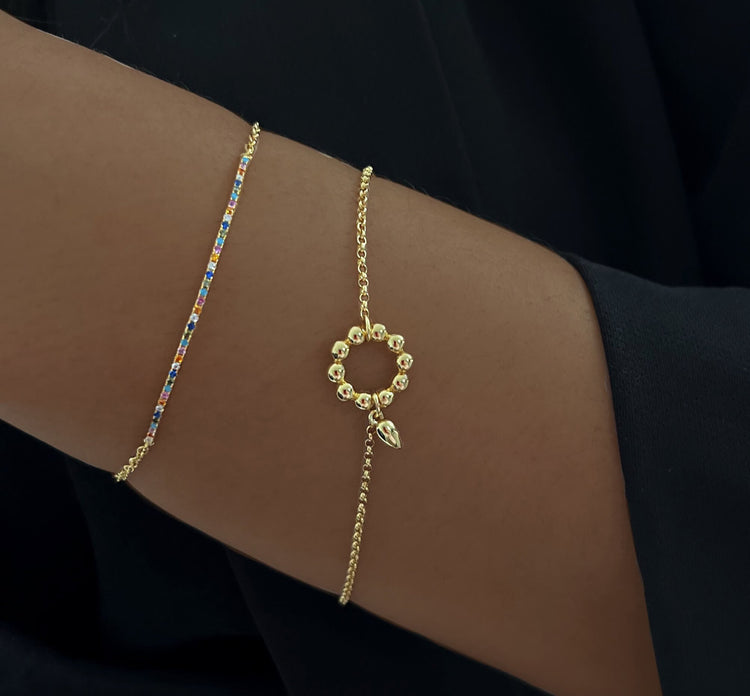 Bracelet doré Or jaune 18k assemblé d'Oxyde de zirconium, Turquoise et Rubis - Maison Di Giorgio