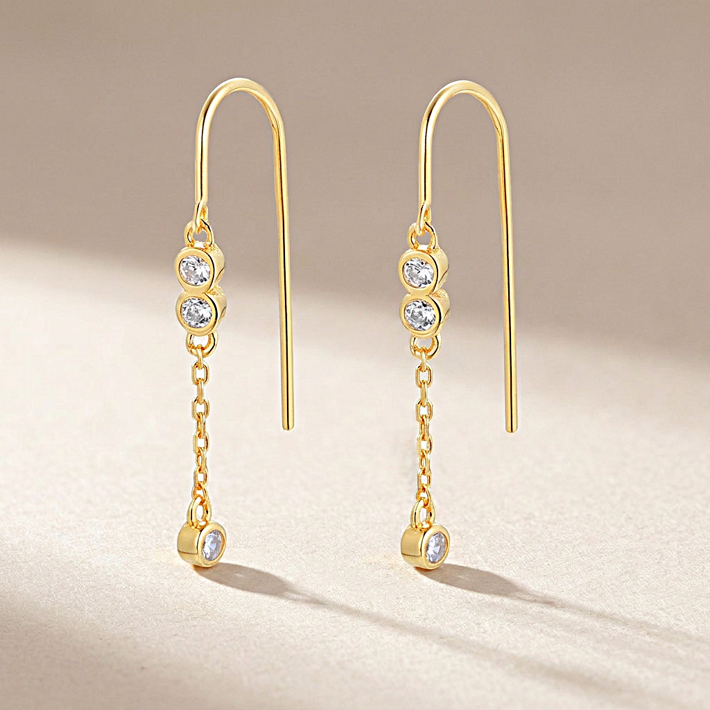 Boucles d'oreilles - Dorées à l'Or jaune fin, Oxyde de zirconium