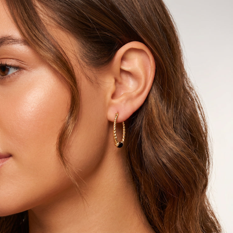 Boucles d'oreilles Lena - Dorées Or jaune 18k, Onyx noir - Maison Di Giorgio