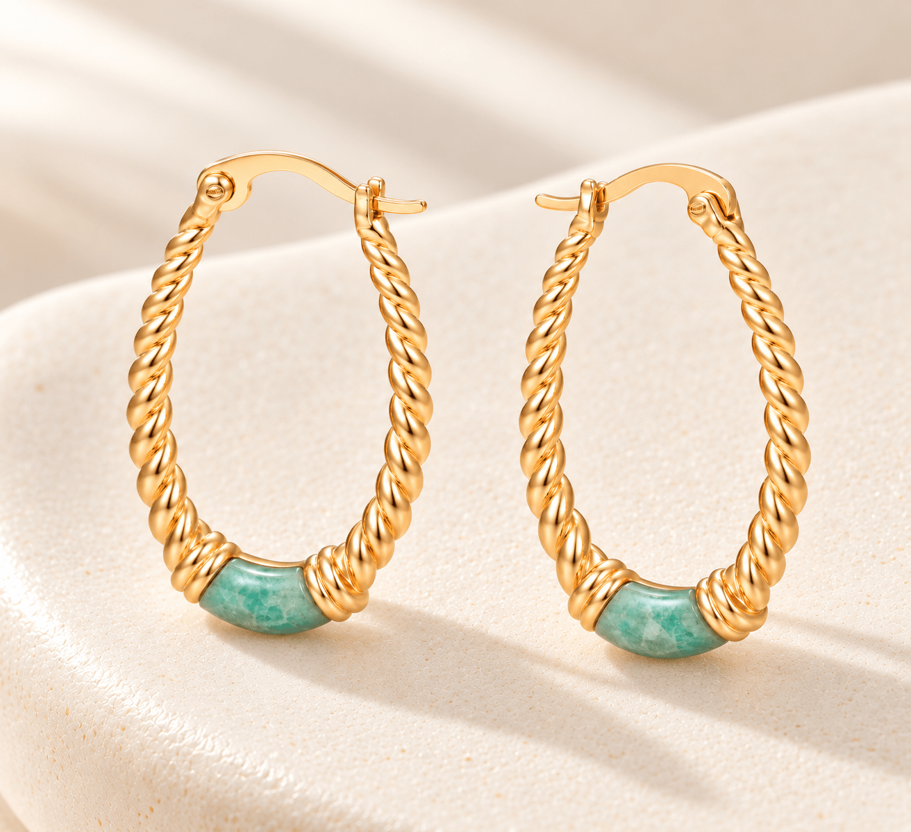 Boucles d'oreilles - Dorées Or jaune 18k, Amazonite - Maison Di Giorgio