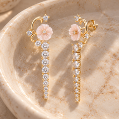 Boucles d'oreilles - Dorées Or jaune 18k, Nacre et Oxyde de zirconium