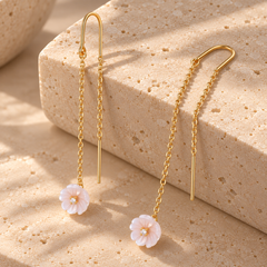 Boucles d'oreilles - Dorées Or jaune 18k, Nacre et Oxyde de zirconium