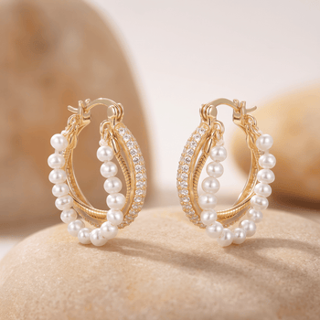 Boucles d'oreilles - Dorées à l'Or jaune fin, Oxyde de zirconium et Perle d'eau douce - Maison Di Giorgio