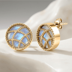 Boucles d'oreilles - Dorées Or jaune 18k, Pierre de lune - Maison Di Giorgio