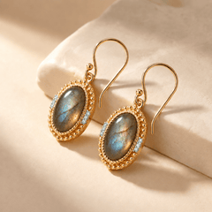 Boucles d'oreilles - Dorées Or jaune 18k et Argentées, Labradorite, Oxyde de zirconium - Maison Di Giorgio