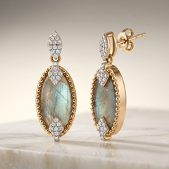 Boucles d'oreilles - Dorées Or jaune 18k et Argentées, Labradorite, Oxyde de zirconium - Maison Di Giorgio
