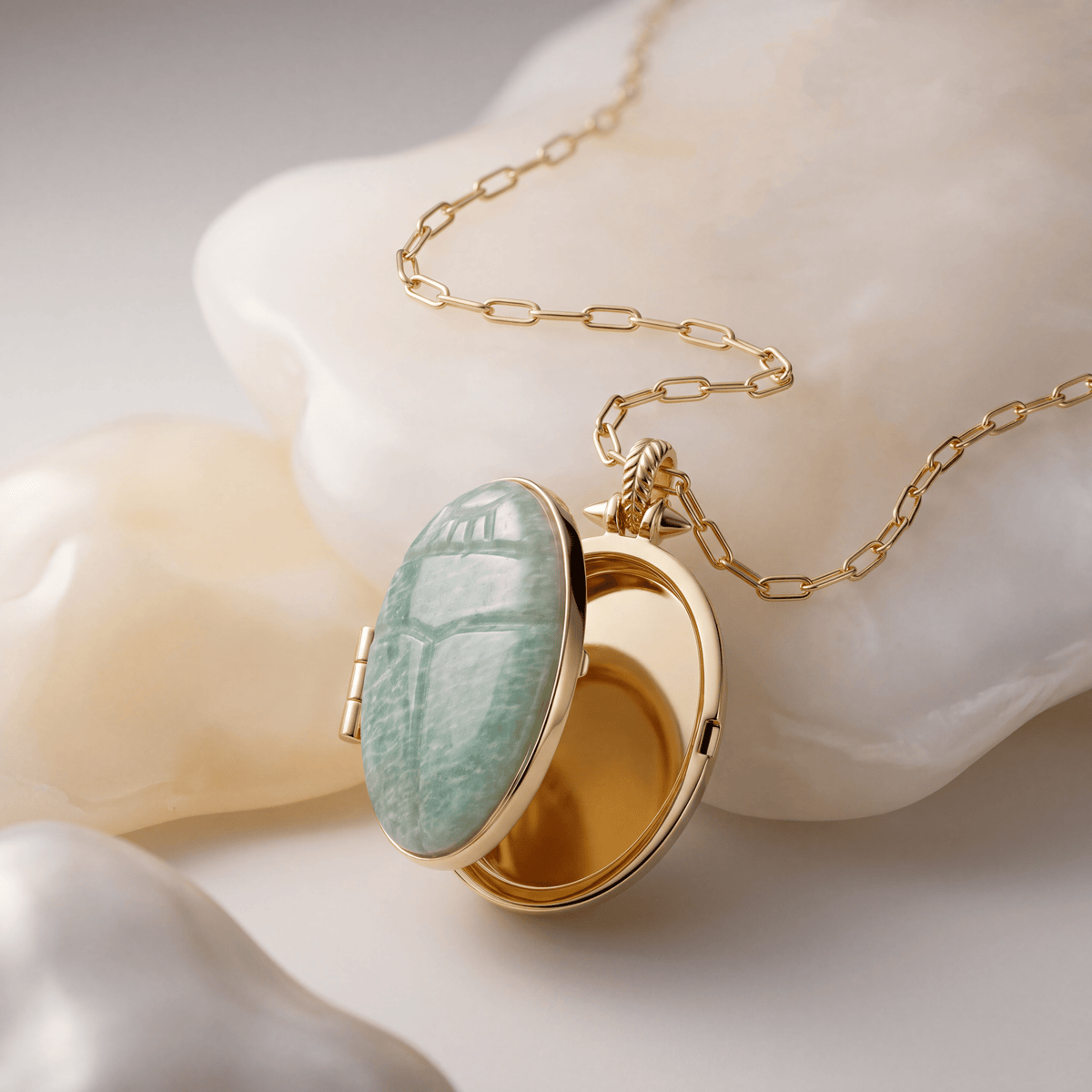 Médaillon - Doré Or jaune fin, Amazonite - Maison Di Giorgio