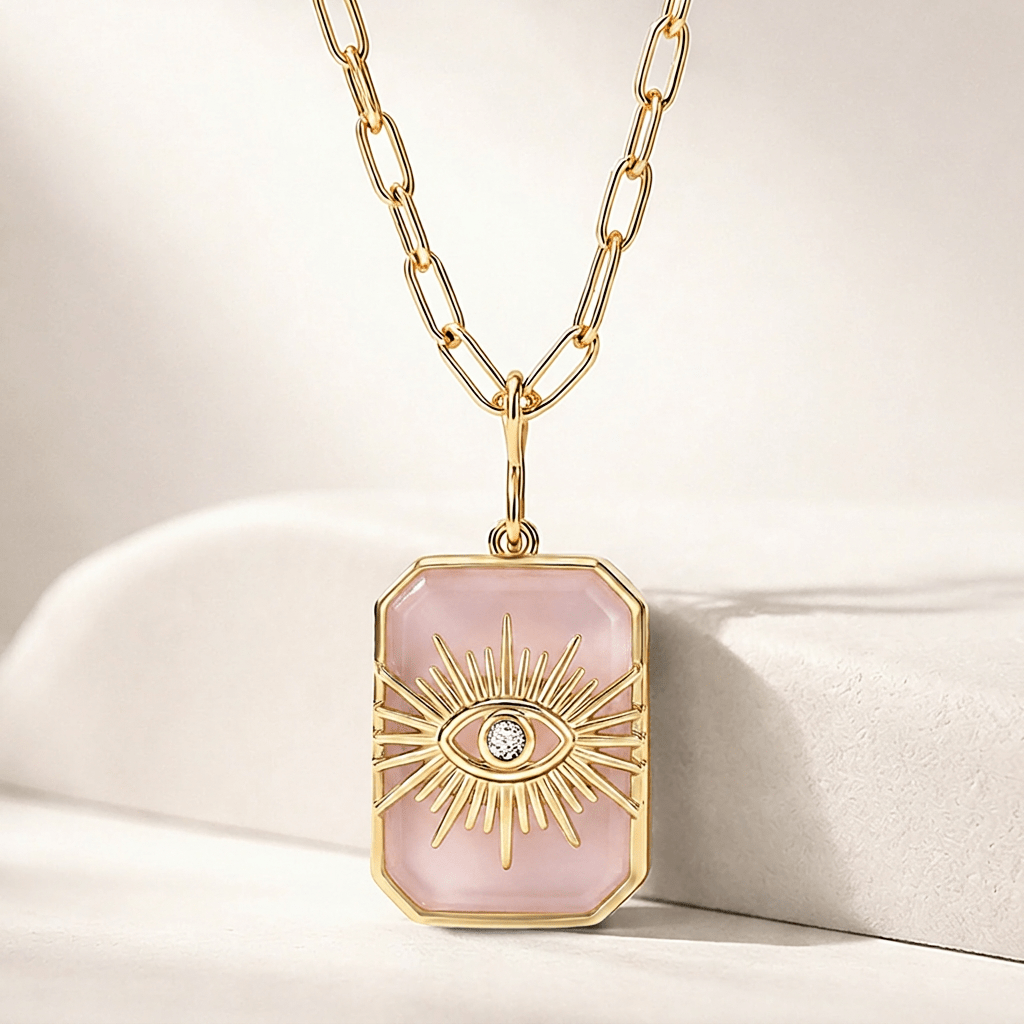Pendentif avec chaîne - Doré Or jaune 18k, Quartz, Oxyde de zirconium - Maison Di Giorgio